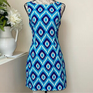 Macbeth Collection By Margaret Joseph Blue Diamond Dress Aztec southwestern NWT